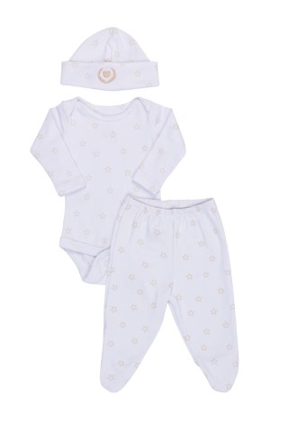 Kit Body Manga Longa, Calça com Pé e Touca 3pçs