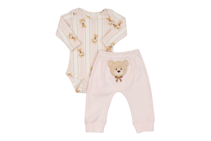 Kit Body Tradicional Manga Longa e Calça Bordada Bumbum 2pçs