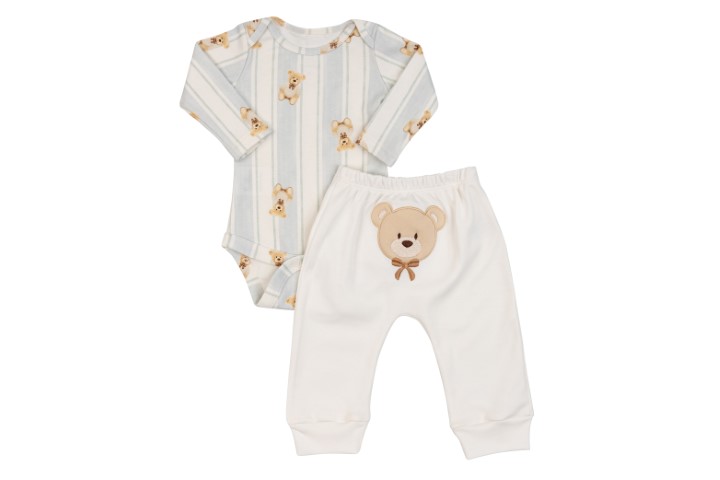 Kit Body Tradicional Manga Longa e Calça Bordada Bumbum 2pçs